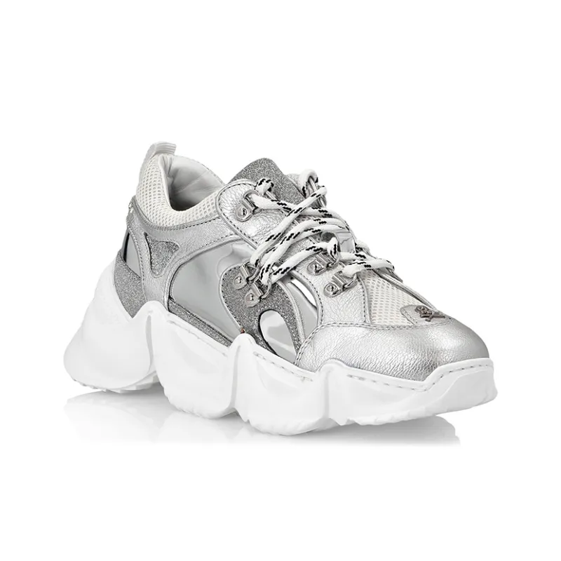 PHILIPP PLEIN Runner Crystal Cushioning Anti-Slip Wear-Resistant Breathability Low-Top Casual Shoes Women's Silver-1