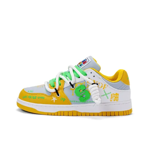 SESAME STREET Skateboard Shoes Unisex Low Top Beige Apricot/Parrot Crown Yellow/Coffee