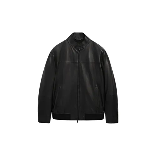 Massimo Dutti Leather Jackets Men Black