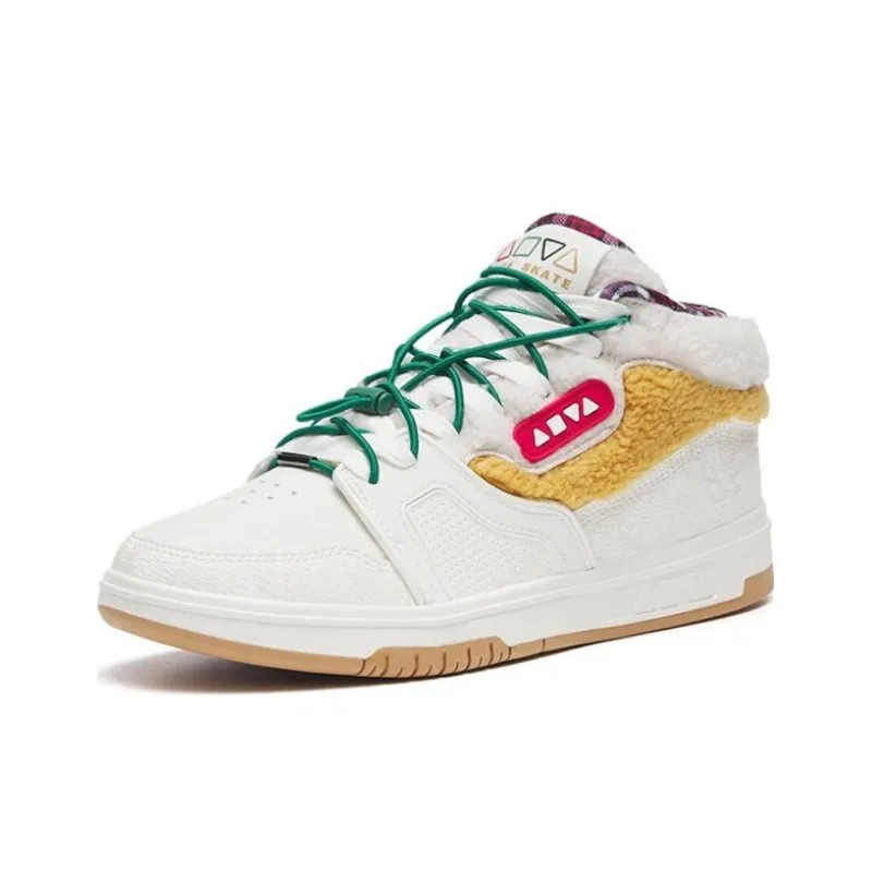 Anta Qiuyou Cushioned Warm Anti Slip And Wear Resistant Mid Top Skateboard Shoes Women's White Brown Green-1