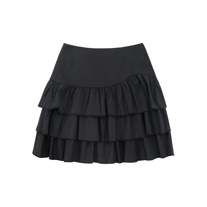 UNIFREE Casual Short Skirts Puffy Tiered A-Line Skirt Skirt Women's Black-1