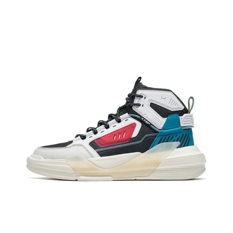 XTEP Surprise Collection Anti Slip Wear Resistant High Top Skateboard Shoes Men's Black White Blue-0