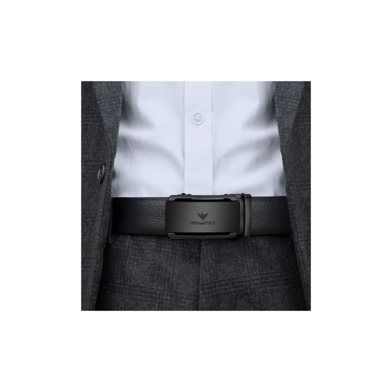 WilliamPOLO Top Grain Cow Leather Leather Belts Men's Gunmetal 3.5cm Width-7