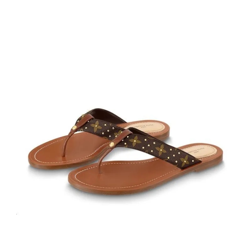 LOUIS VUITTON Genuine Leather Sole Odor-Resistant Flip Flops Men's Brown-2