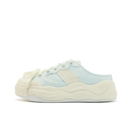 QIAODAN Canvas Shoes Women's Low-Top Ivory Thin Sateen Blue