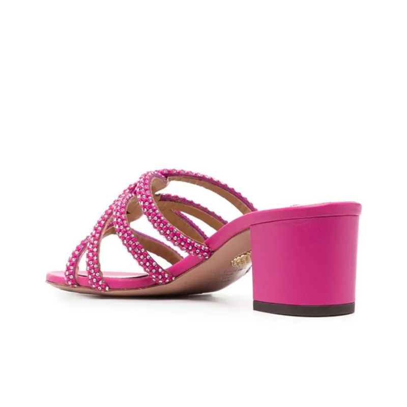 AQUAZZURA Crystal-embellished Leather Mules-3