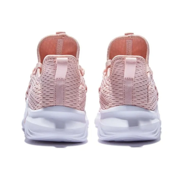 QIAODAN Anti Slip Wear Resistant Breathable Lightweight Low Top Running Shoes Women's White Pink-3