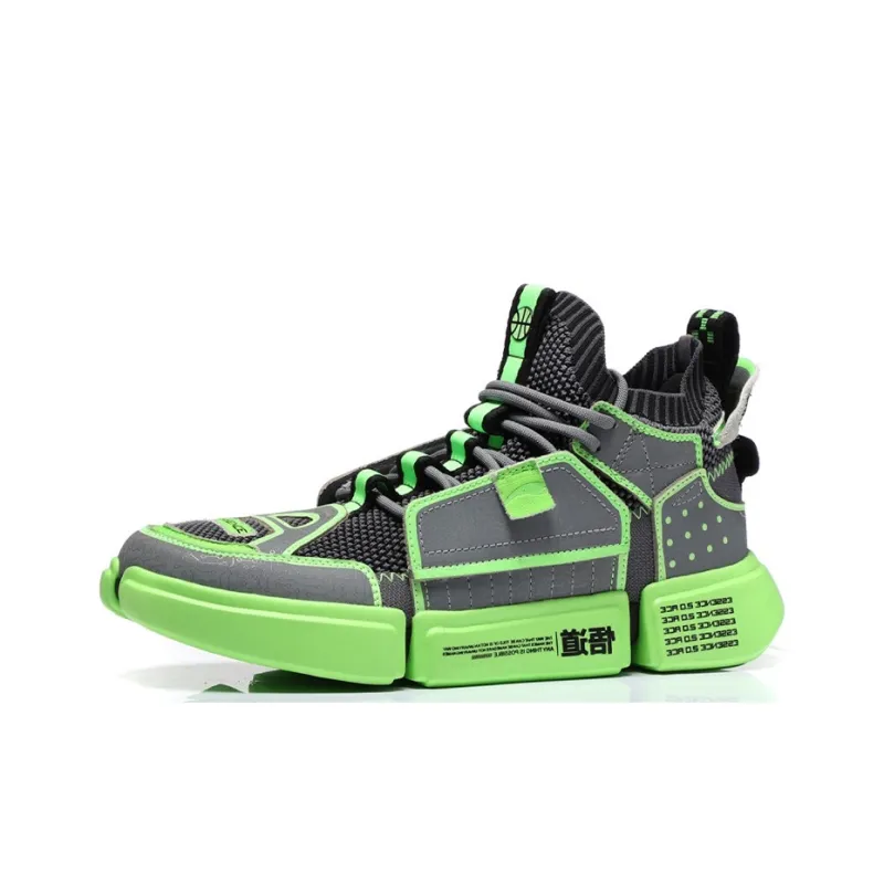 LiNing Essence ACE Vintage Basketball Shoes Men Mid Top Neon Green/Hey-2