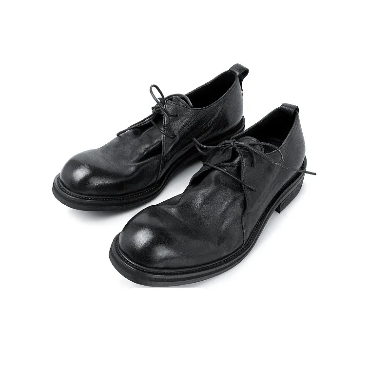 HUANXIANGZHE Japanese Style Round Tip Platform Genuine Leather Casual Shoes Men's Black-2
