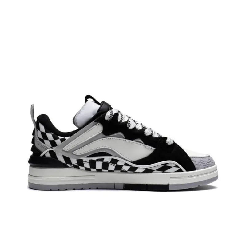 LiNing Wave Golden Anti Slip Wear Resistant Low Top Skateboard Shoes Men's Black White-1