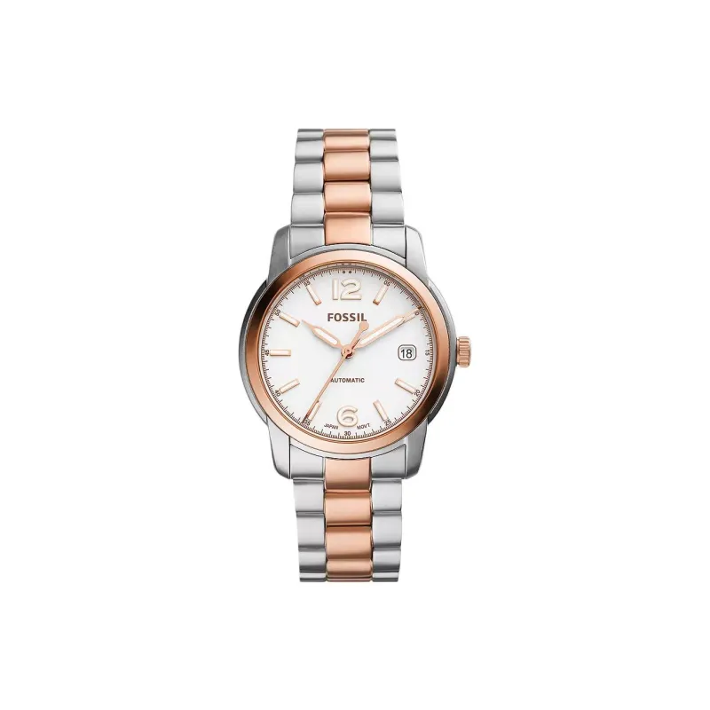 FOSSIL Heritage Collection Wrist Watch Automatic Mechanical Movement Stainless Steel Strap 38mm Silver Dial Unisex-0