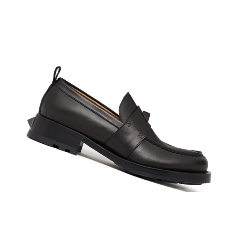 Valentino Roman Stud Casual Single Shoes Women's Black-1
