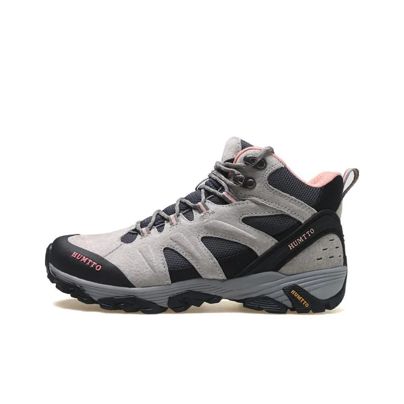 HUMTTO Cushioning Anti Slip And Wear Resistant High Top Outdoor Shoes Women's Gray Pink-0