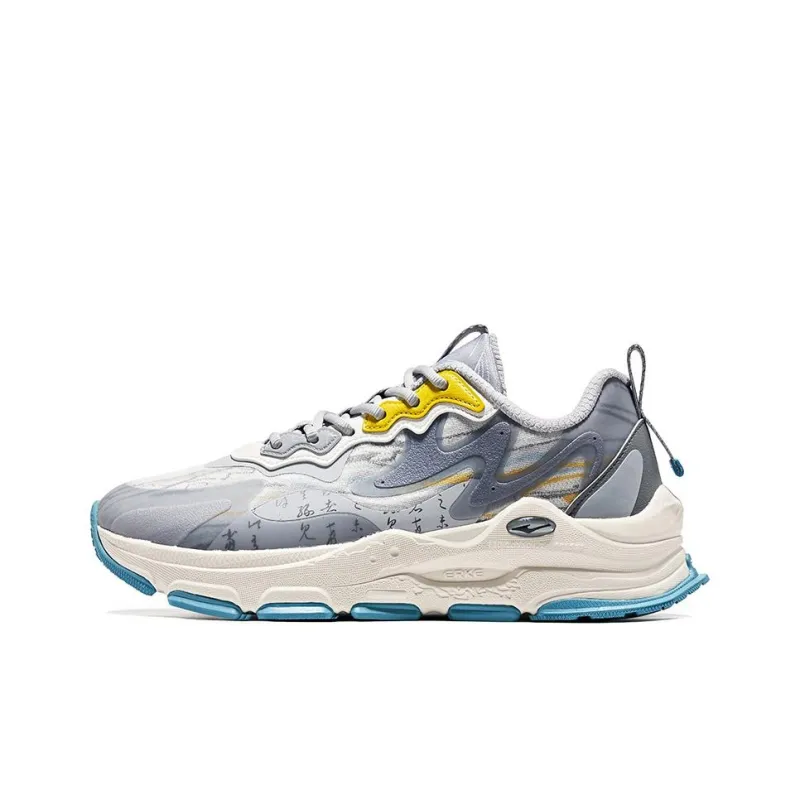 Erke Smoke Waves Anti Slip Wear Resistant Low Top Sports Casual Shoes Men's Gray Blue-0