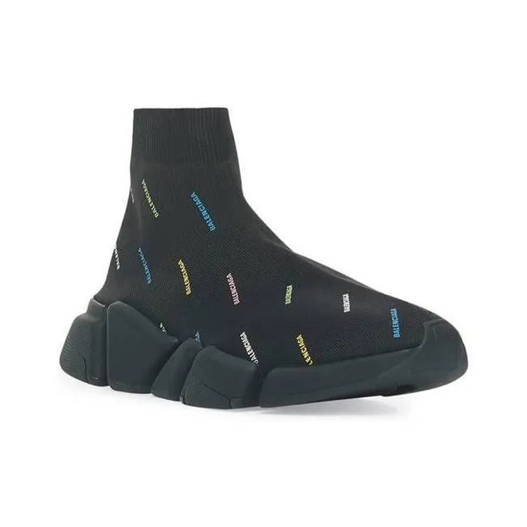 Balenciaga Speed 2.0 AllOver Logo Recycled Knit Black Multicolor-1