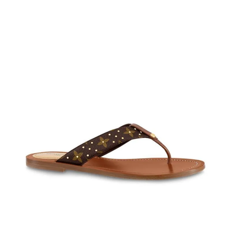LOUIS VUITTON Genuine Leather Sole Odor-Resistant Flip Flops Men's Brown-1