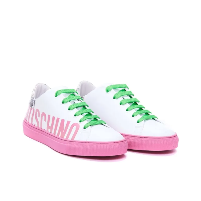 MOSCHINO Low Top Stylish Skateboarding Shoes Women's White Green Pink-1