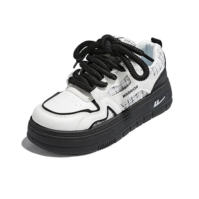 Warrior Non slip Lightweight Low Top Skateboard Shoes Women's White Black-1