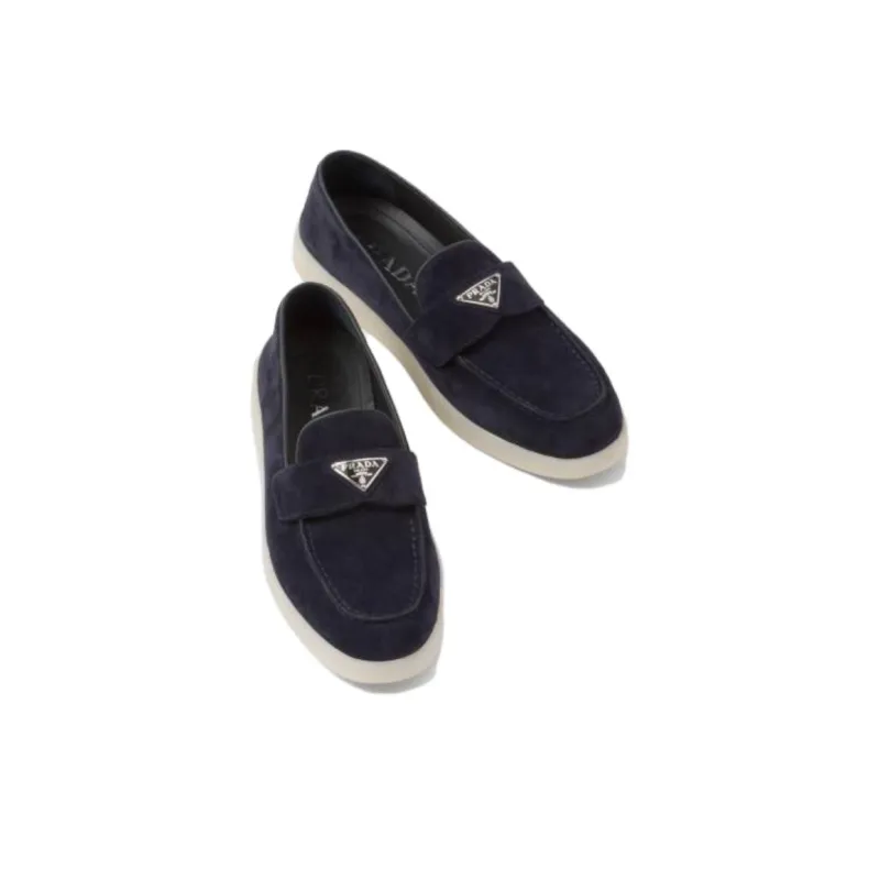 PRADA Enamel Triangle-logo Leather Loafers-3