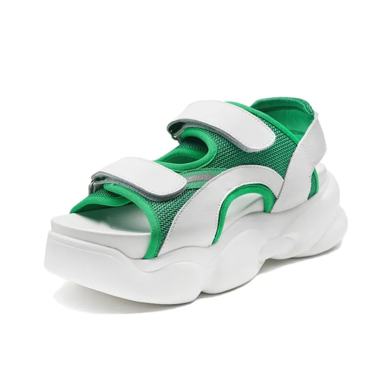 LESELE Beach Sandals Women's Black/White Green-1