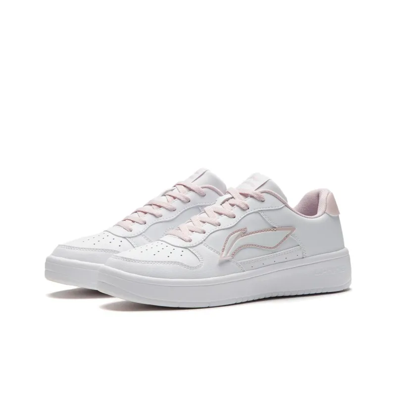 LiNing Pontoons Slip Resistant, Abrasion Resistant, Lightweight, Breathable Low Top Skateboard Shoes Women's White Pink-2