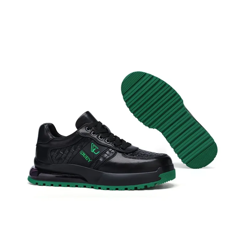 U7 Breathable Wear Resistant Cushioning Height Increasing Mid Top Skateboard Shoes Men's Black Green-3