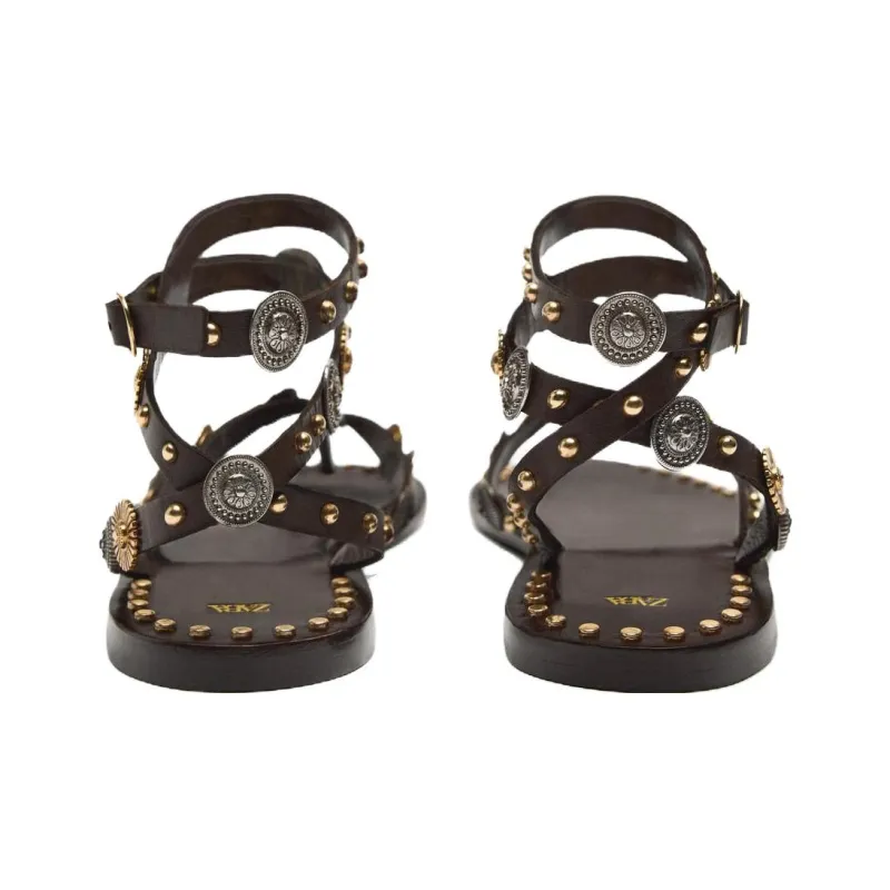 ZARA Strap Sandals Women's Brown-3