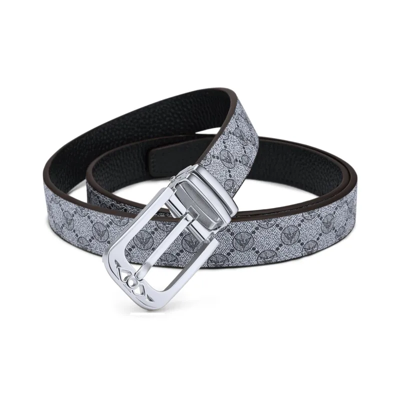 WilliamPOLO PVC Cow Leather Belts Women's Silver Buckle Gray Strap 2.4cm Width-1