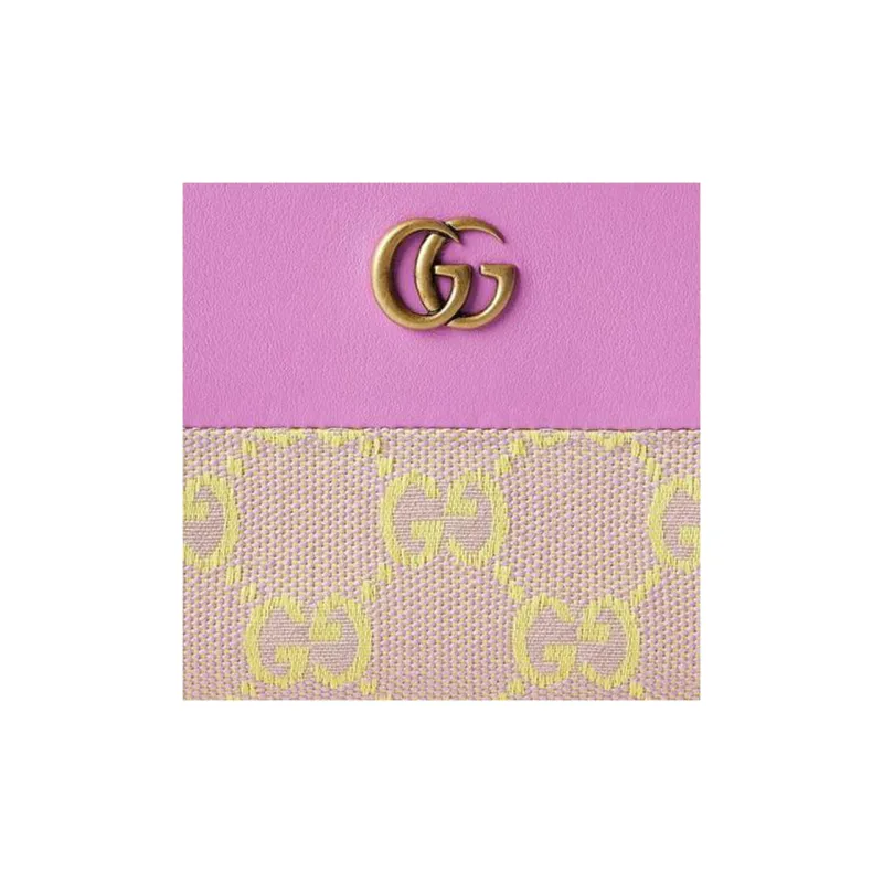 GUCCI Canvas With Leather Coin Purse Women's Light Purple & Yellow-7