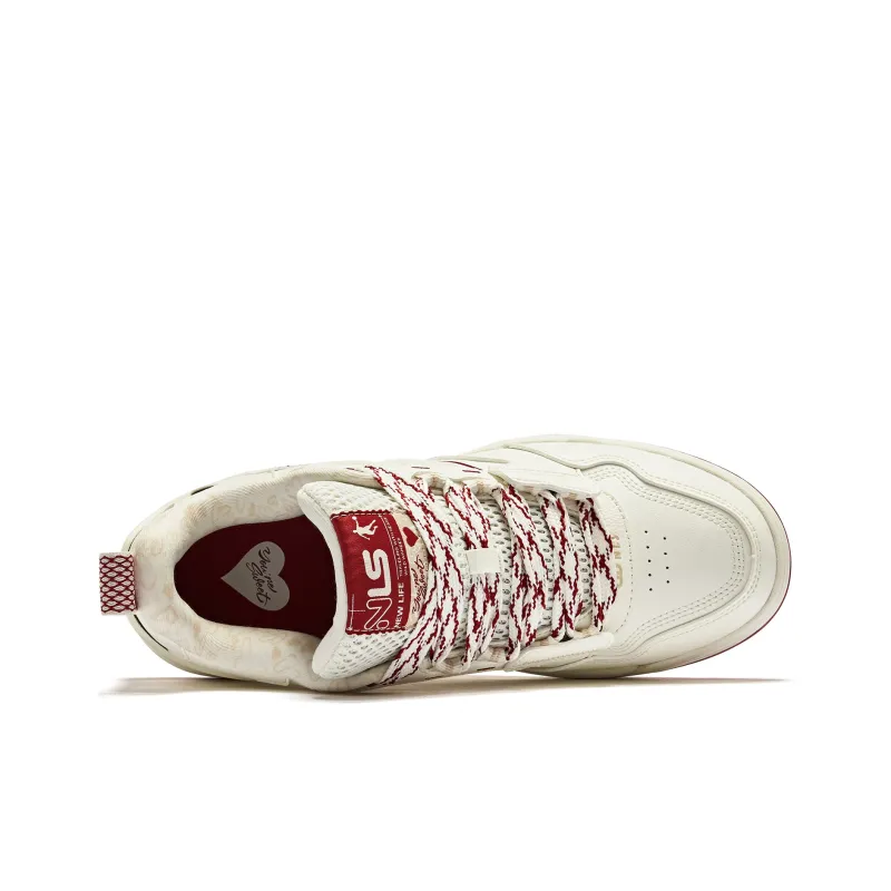 QIAODAN Low Top Skateboard Shoes Men's Beige White Red-3