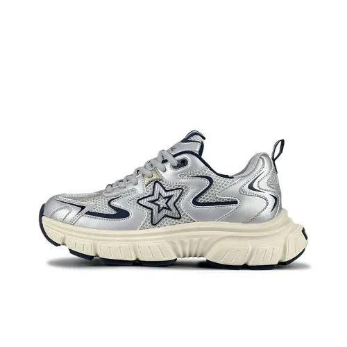 LuzaoT SUPER DRAG Anti Slip And Wear Resistant Height Increasing Low Top Chunky Sneakers Unisex Silver Gray
