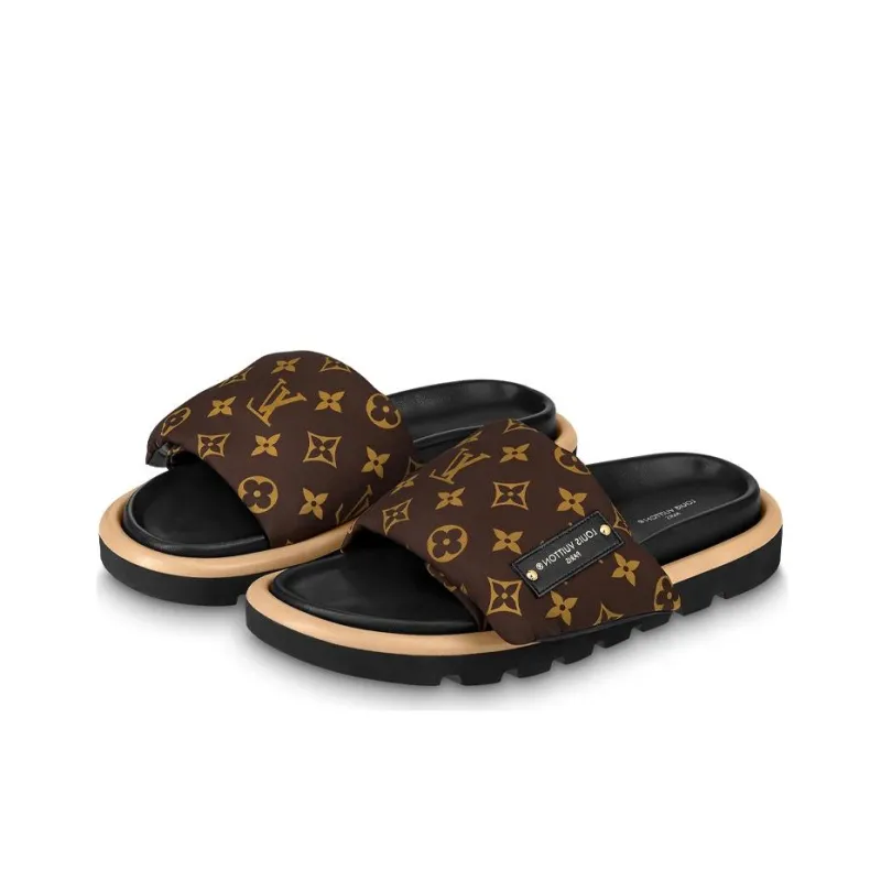LOUIS VUITTON Pool Pillow Comfort Slide Slippers Women's Brown-2
