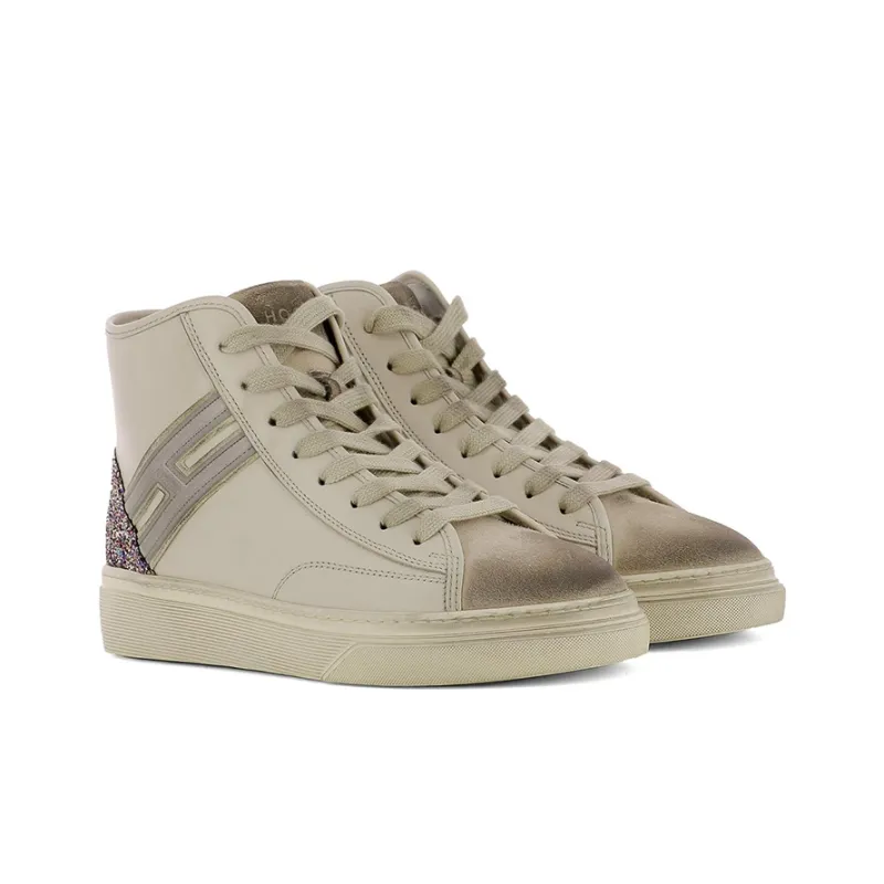 HOGAN H342 High-Top Stylish Skateboarding Shoes Women's Beige-2