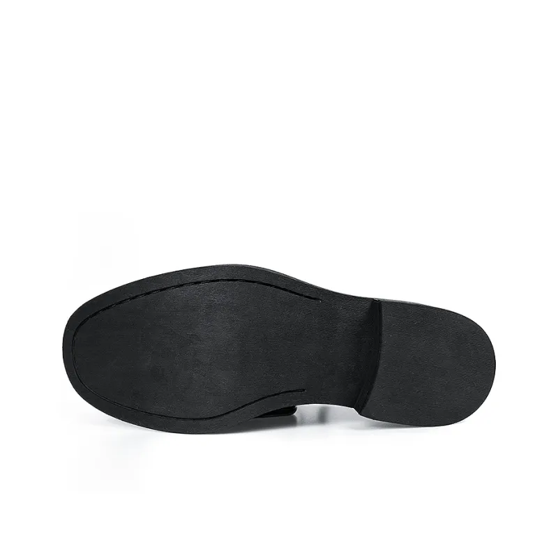 HUANXIANGZHE Japanese Style Round Tip Platform Genuine Leather Casual Shoes Men's Black-5