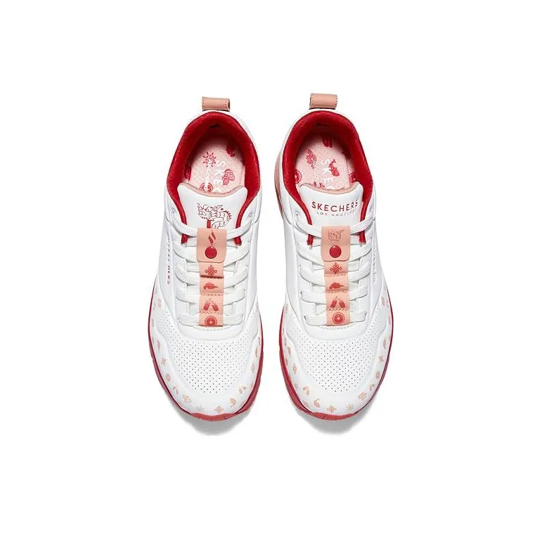 Skechers Cushioning Anti Slip And Wear Resistant Coverage Support Low Top Casual Shoes Women's White Red-2