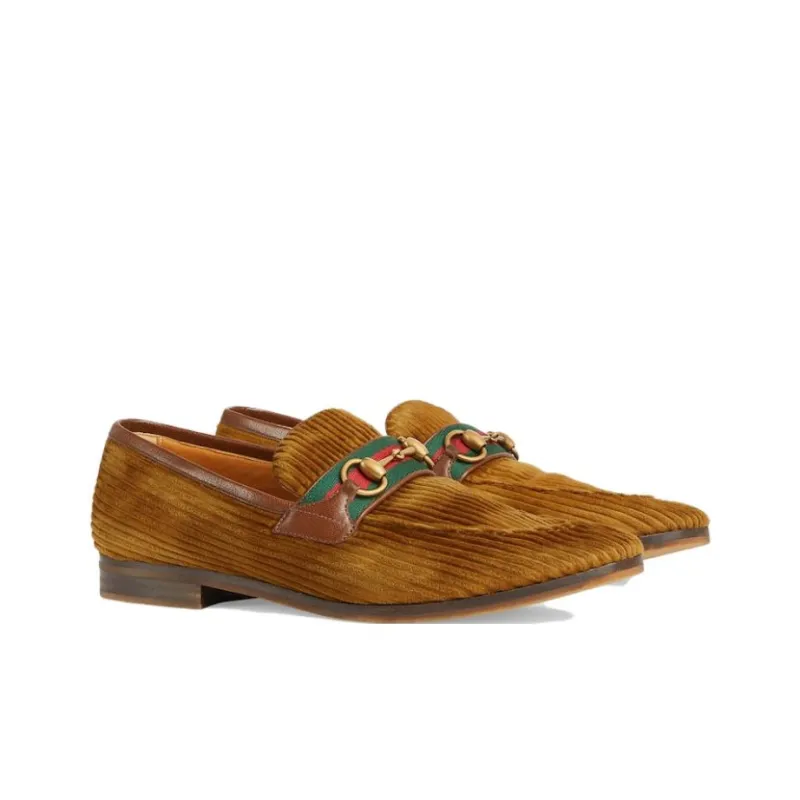 GUCCI Horsebit-detail Corduroy Leather Loafers-2