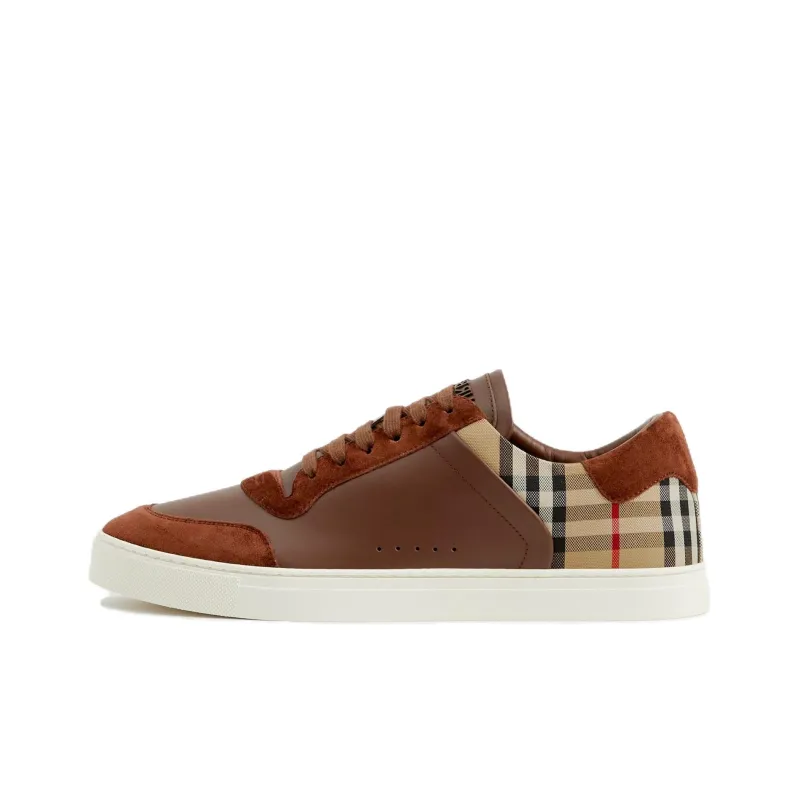 Burberry Low Top Skateboard Shoes Men's Brown Red-3