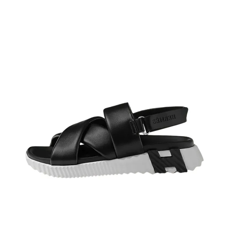 HERMES Electric Beach Sandals Women's Black White-0