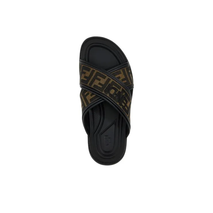 FENDI Ff Logo Detail Crossed Slides-4