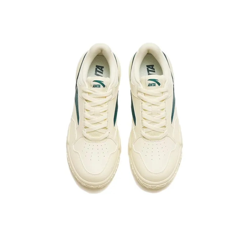 Anta Anti Slip Wear Resistant Low Top Skateboard Shoes Men's White Green-2