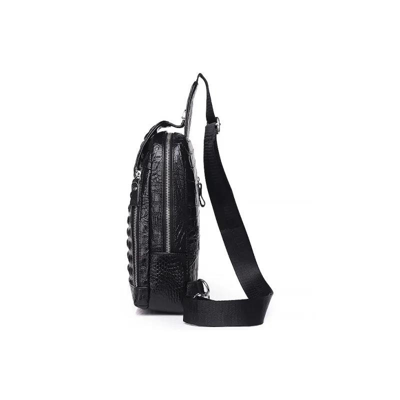 Yalu Top Grain Cow Leather Sling Bag Men's Black-3