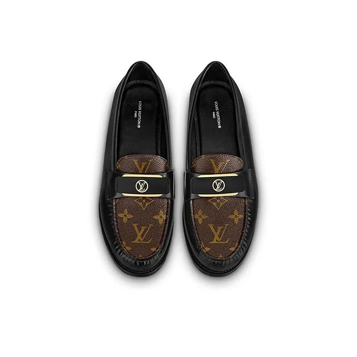 LOUIS VUITTON Lv Loafers 'Black With Monogram And Gold Deco' Women's-2