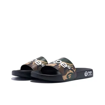 Aape Rubber Sole Cushioning Slide Slippers Unisex Brown Green