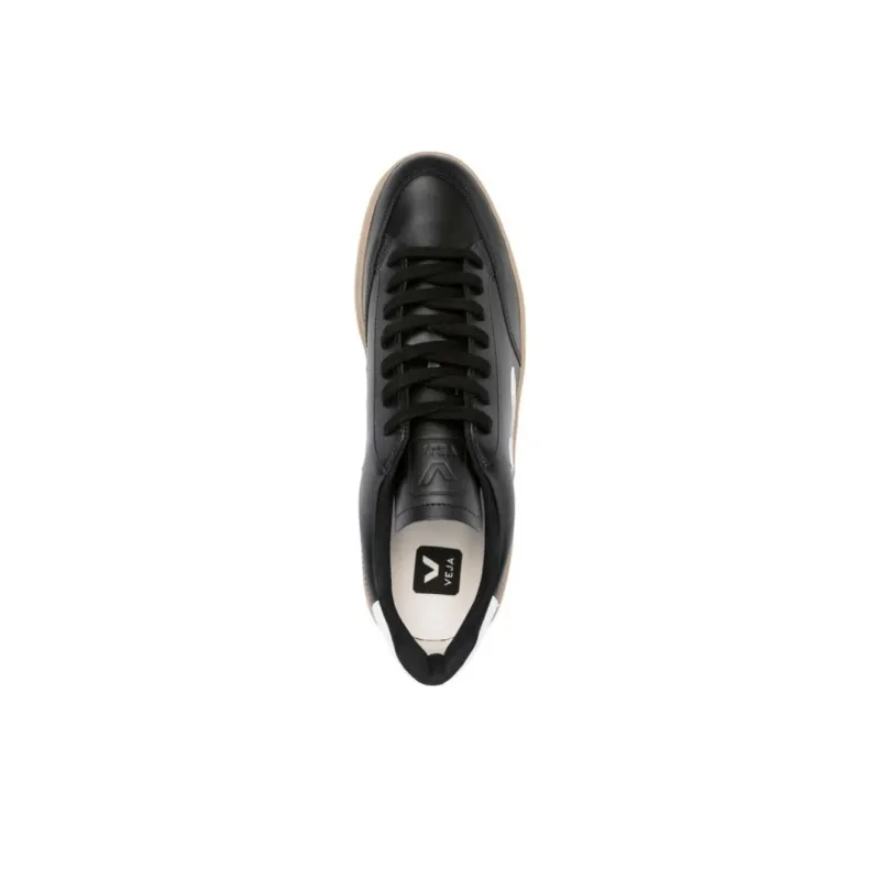 VEJA V-12 Leather Black White-3
