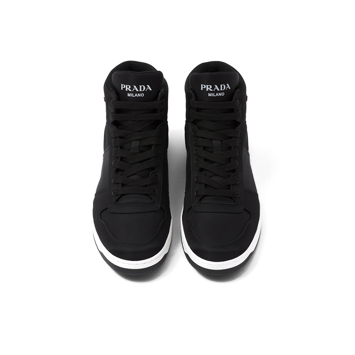 PRADA Re-Nylon Gabardine High Top Sneakers Black Black White