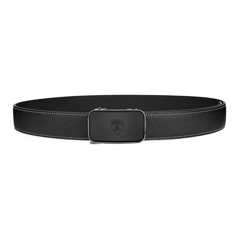 Automobili Lamborghini Cow Leather Belts Men's Black Width 3.4cm-1