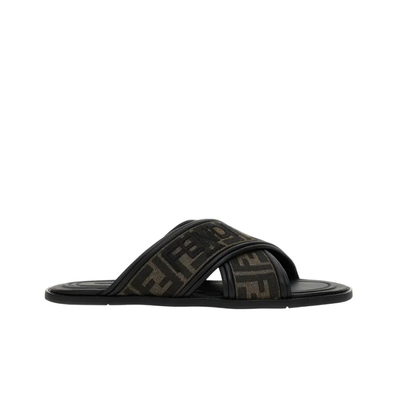 FENDI Ff Logo Detail Crossed Slides-1