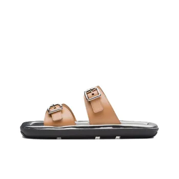 PRADA Rectangle Sandals Beige Leather Women's
