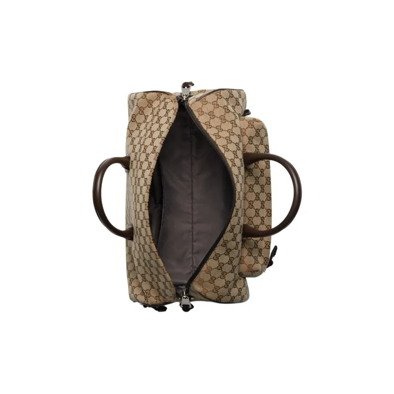 GUCCI Canvas With Leather Trim One Shoulder Crossbody Handbag, Travel Bag Medium Size Men's Beige & Ebony-6