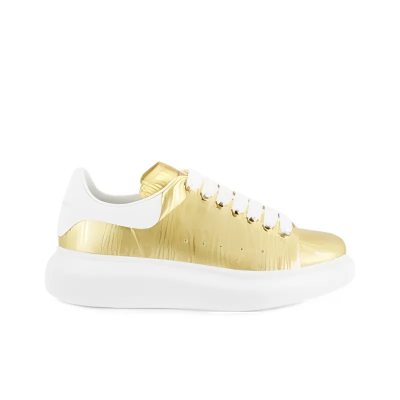 Alexander McQueen Low-Top Skateboard Shoes Women's Gold White-1